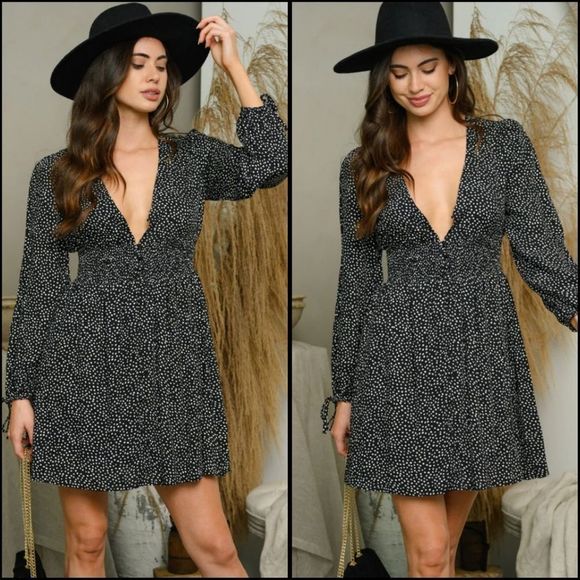 LAST Deep V Polka-Dot Dress - Picture 2 of 6